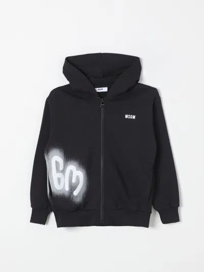 Msgm Printed Cotton Zipped Hoodie In Schwarz