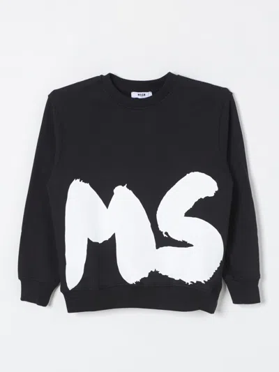 Msgm Kids' Printed Cotton Sweatshirt In Schwarz