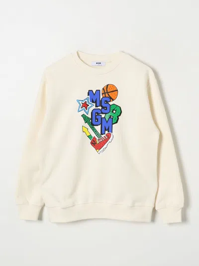 Msgm Printed Cotton Sweatshirt In Weiss