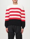 Msgm Multicolored Cotton Crewneck Striped Pullover In Red