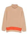 Msgm Turtleneck Sweater With Contrast Hem And Long Sleeves In Nude