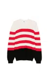 Msgm Multicolored Cotton Crewneck Striped Pullover In White
