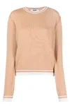 Msgm Emrboidered-logo Wool-cashmere Blend Jumper In Beige Chari