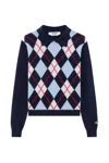 Msgm Argyle-pattern Polo-collar Sweater In Blue