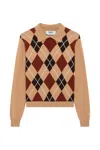 Msgm Argyle-pattern Polo-collar Sweater In Brown
