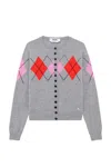 Msgm Argyle-pattern Button-up Cardigan In Gray