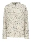 Msgm Beige Oversized Sweater With Grey Yarn Inserts In White