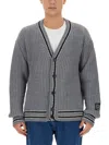 Msgm Striped-trim Buttoned Cardigan In Grey