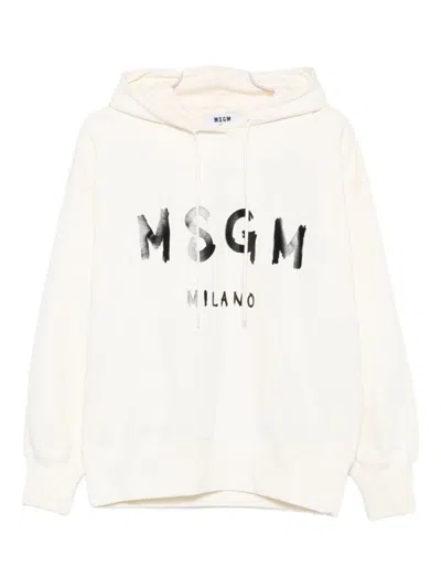 MSGM MSGM WHITE COTTON CREWNECK SWEATSHIRT WITH LOGO