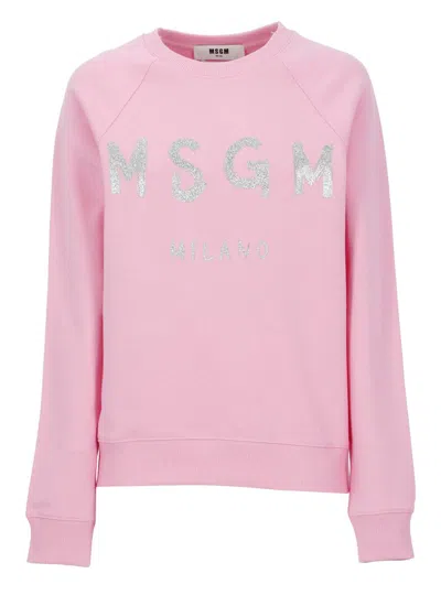 Msgm Sweatshirt With Logo In Pink