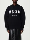 Msgm Black Cotton Crewneck Sweatshirt With Logo In Black