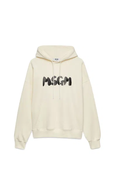 Msgm Printed French Cotton-terry Hoodie In Natural