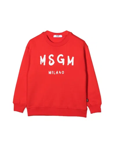 Msgm Kids' Sweatshirt Over Crew Neck And Logo In Red