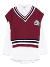 Msgm Burgundy Vest Sweater For Girl With Logo In Red