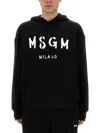 Msgm Logo Print Cotton Hoodie In Black