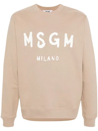 Msgm Sweatshirt With Logo In Beige