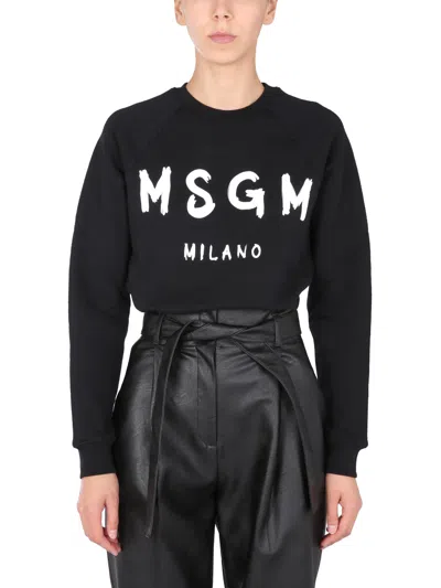 Msgm Sweatshirt With Brushed Logo Print In Black