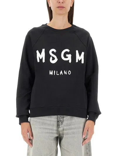 MSGM MSGM SWEATSHIRT WITH BRUSHED LOGO PRINT