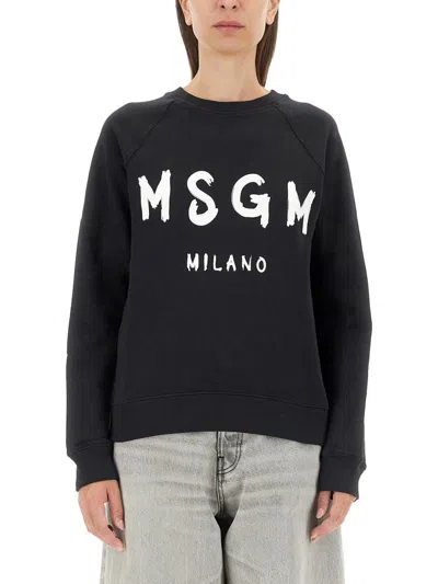 MSGM MSGM SWEATSHIRT WITH BRUSHED LOGO PRINT
