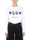 Msgm Sweatshirt With Brushed Logo Print In White