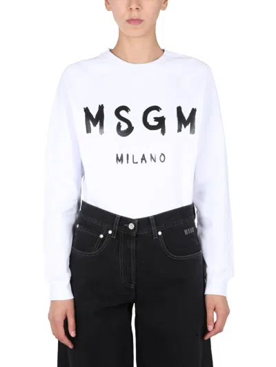 MSGM SWEATSHIRT WITH BRUSHED LOGO PRINT