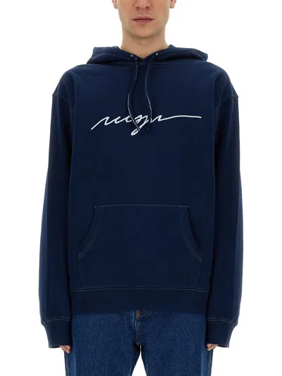 Msgm Sweatshirt With Cursive Logo In Blue