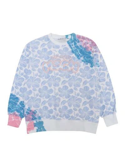 Msgm Kids' Sweatshirt With Flower Print In Blue