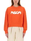 Msgm Logo Printed Crewneck Sweatshirt In Orange