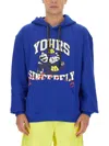Msgm Graphic Print Hooded Sweatshirt With Kangaroo Pocket In Blue