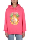 Msgm Vibrant Sweatshirt With Drawstring Hood And Playful Graphic In Fuchsia