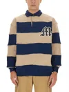 Msgm Logo Striped Polo Collar Sweatshirt In Multicolour