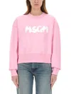 Msgm Logo Crew Neck Cropped Sweatshirt In Pink