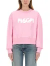 Msgm Logo Crew Neck Cropped Sweatshirt In Pink