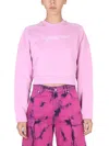Msgm Cropped Knitwear Logo Cross-neck In Pink