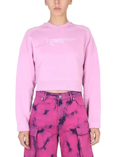 Msgm Logo-print Crew Neck Sweatshirt In Pink