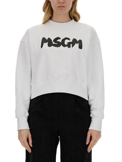 Msgm Sweatshirt With Logo In White
