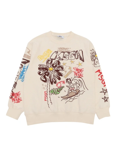 Msgm Kids' Sweatshirt With Prints In Cream