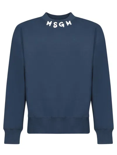 Msgm Man Sweatshirt Navy Size Xl Cotton In Blue