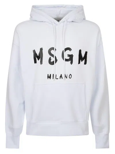 Msgm Sweatshirt With Brushed Logo In White