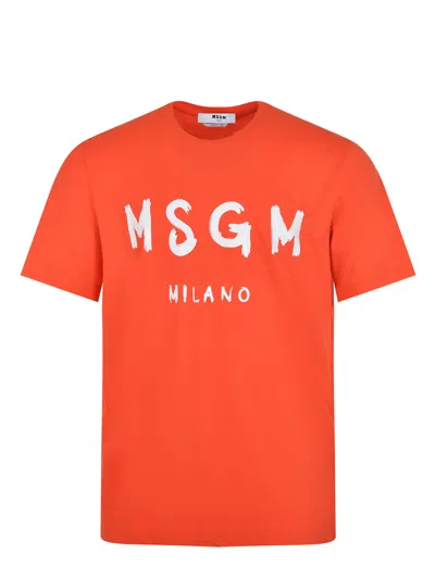 Msgm Logo Print Cotton Jersey T-shirt In Orange