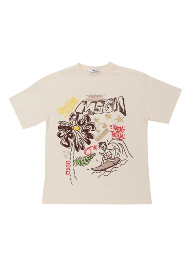 Msgm Kids' T-shirt Bianca Oversize In Cream