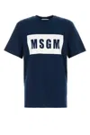 Msgm Crew Neck T-shirt With Short Sleeves And Straight Hem In Blue