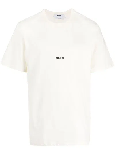 Msgm Logo-print Cotton T-shirt In Neutrals