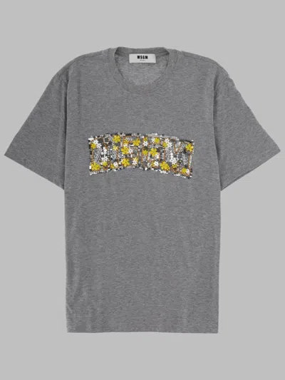 Msgm Logo T-shirt With Paint Details For Women In Gray