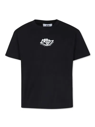 Msgm Kids' Logo-print T-shirt In Black