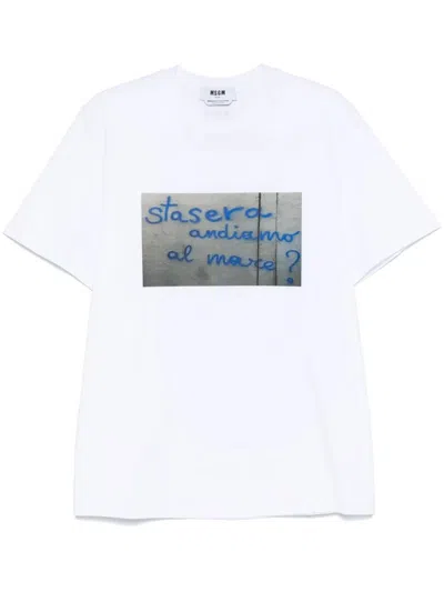 Msgm Graphic-print Cotton T-shirt In White