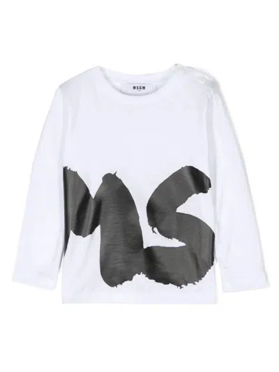 Msgm Babies' T-shirt Con Stampa In White