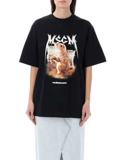 Msgm Cat Tee In Black