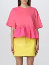 Msgm T-shirt In Cotton And Taffeta In Fuchsia