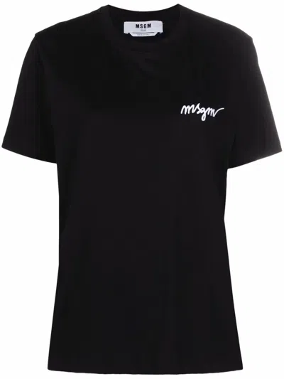 MSGM LOGO-EMBROIDERED COTTON T-SHIRT